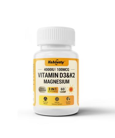 KEHLUSTY Vitamin D3 4000 iu and K2 Mk7 with Magnesium Glycinate Supplements for Women & Men Vegan 60 Capsules