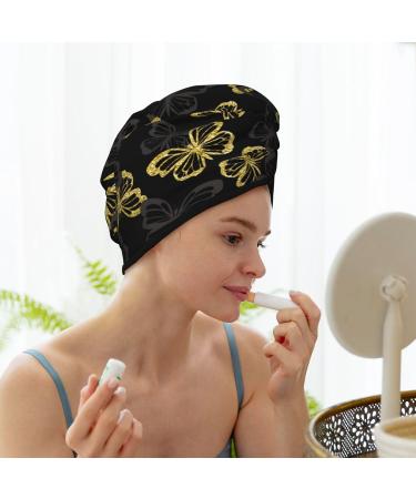 Golden Glitter Butterflies Microfiber Hair Towel - Soft Super Absorbent Hair Wrap for Women | Quick Dry Coral Velvet Cap for Long Curly Thick Hair - Buy Online on GoSupps.com