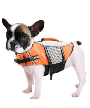 Cit toile life jacket for small dogs with a handle adjustable life jackets for dogs breathable light and convenient protect dogs while swimming or on paddle/canoe/kayaks orange s orange s
