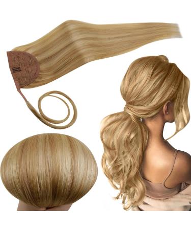 Runature braid extensions real hair blond braid real hair gold blonde with light blonde real hair clip in ponytail Extensions blond 30cm 12 inch #16p24 70g 30 cm 1-braid #16P24