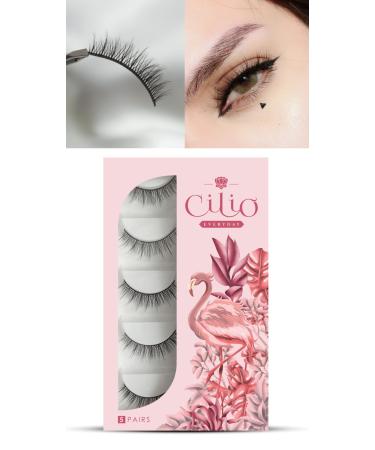 Cilio Premium Wispy Faux Mink 6D False Lashes - Pack of 5 Pairs Natural Reusable Lightweight & Comfortable Fake Eyelashes for Women - Soft Makeup Enhancers (EVERYDAY)