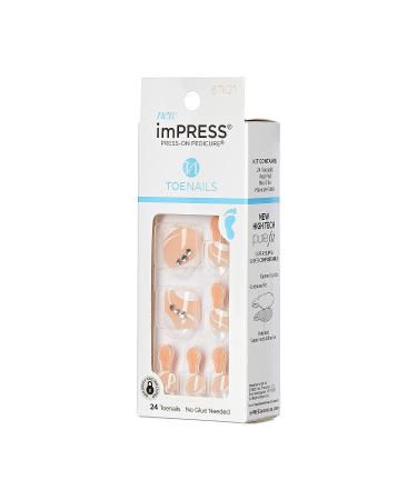 KISS imPRESS Press-On Pedicure Fake Toenails Kit - Square Bejeweled Pink & White Nails with Prep Pad, File, Stick - 24 Nails - Buy Online on GoSupps.com