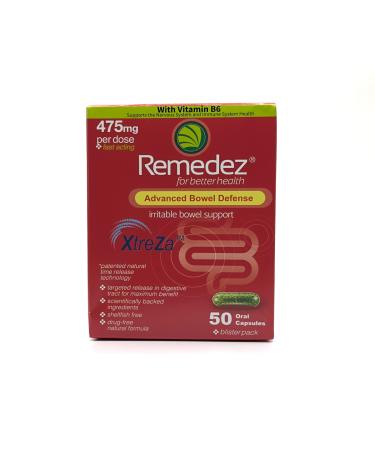 Remedez Advanced Bowel Defense (50 Oral Capsules) - Irritable Bowel Support for Digestive Health/Vitamin B6 & Peppermint/Vegan & Gluten Free/Targeted Release/IBS Constipation & Bloating Relief