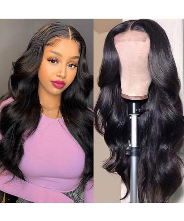 Body Wave Lace Front Wigs Human Hair Pre Plucked Brazilian Virgin Hair HD Transparent 4x4 Lace Closure Human Hair Wigs for Women 150% Density body wave closure wigs with Baby Hair Bleached Knots (18inch  Body Wave Wig) 1...