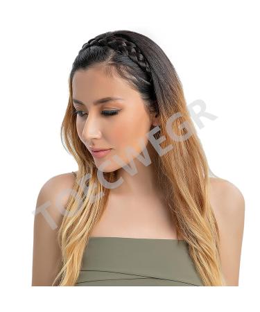 TOECWEGR 5 Strands Synthetic Hair Braided Headband - Chunky Wide Plaited Braids - Multi-Color Elastic Headband for Women - Brownish Black - Buy Online on GoSupps.com
