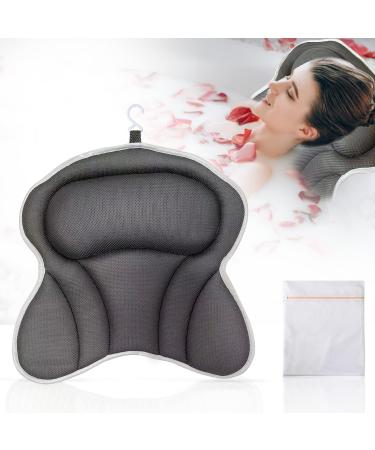 Bath Pillow - Ergonomic Bath Pillows for Tub Neck and Back Support, Bathtub Pillow with Powerful Suction Cups, Quick Dry & Ultra Soft 4D Mesh Tub Pillow for Bath, Bath Cushion Fits All Bathtub, Grey Square