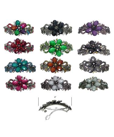12-Pack Sparkly Crystal Large Barrettes for Thick Hair - Assorted Colors - Buy Online on GoSupps.com