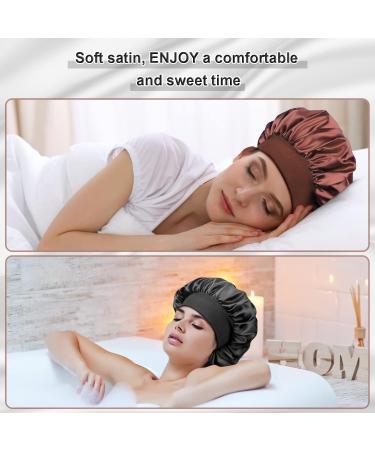 leiwo Silk Bonnet Satin Bonnet 2PCS Hair Bonnet for Sleeping Soft Elastic Band Breathable Hair Wrap Sleep Cap Black + Brown - Buy Online on GoSupps.com