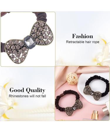 HINZIC Rhinestone Bow Hair Ties - 6PCS Crystal Bling Scrunchies & Ponytail Holders for Women and Girls - Vintage Bracelet Hair Accessory (2 Styles) - Buy Online on GoSupps.com