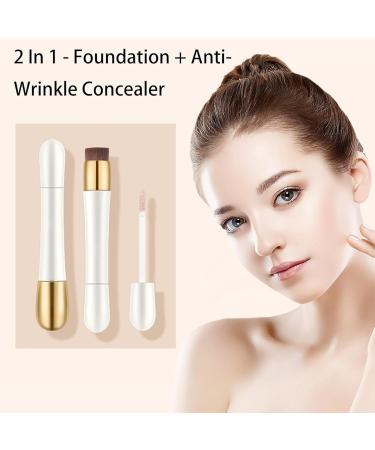 2 In 1 Foundation Anti-Wrinkle Concealer Built - In Brush Concealer Foundation Stick with Long Lasting Waterproof Foundation Concealer Double Head Matte Concealer Liquid (Brighten Skin Tone) - Buy Online on GoSupps.com