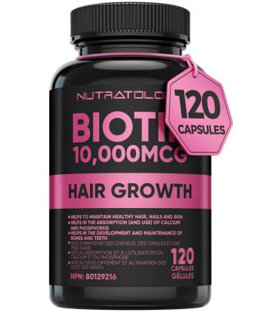 Biotin 10000MCG Hair Vitamins For Hair Growth Women - Promotes Healthy Skin & Nail Growth - Supports Muscle Function - Biotin Supplement - Hair Growth Products for Women - 120 capsules 120 count (Pack of 1)