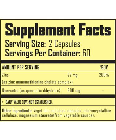 Herb Activ Natural Zinc with Quercetin 800 mg - Supports Mineral Absorption & Retention - Chelated Zinc Monomethionine - Non GMO Gluten Free - 120 Capsules - Buy Online on GoSupps.com