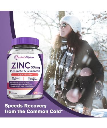 Doctor's Recipes Zinc Capsules 50mg - Immune Defense & Cell Growth Support - Non-GMO, Dairy-Free - 90 Veggie Caps - Buy Online on GoSupps.com