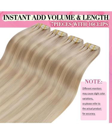 Youngsee Clip-In Real Hair Extensions - Ash Blonde & Platinum Blonde | 35cm 120g | 7PCS Remy Hair - Buy Online on GoSupps.com