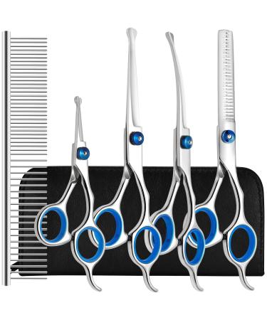 Dog Grooming Scissors Kit with Safety Round Tips, Liren Professional 6 in 1 Grooming Scissors for Dogs, Heavy Duty Stainless Steel Sharp and Durable Pet Grooming Shears for Dogs and Cats