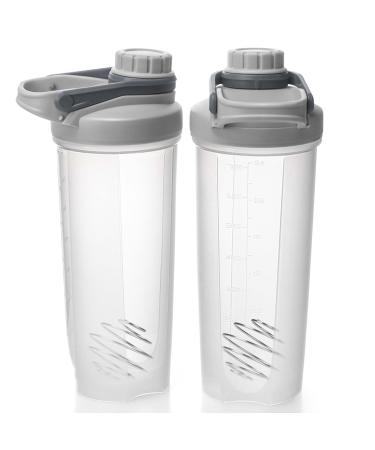 EYMPEU 2 Pack 24oz Shaker Bottle Work Out Dishwasher Safe BPA & Phthalate-free Leakproof. Solid Screw lid blender Cup Bottles for Protein Mixes, Clear