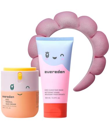 Evereden Kids Healthy Morning Duo Spa Headband for Girls: Clean & Vegan Skin Care Bundle | Cloud Face Wash + SPF 20 Mineral Face Cream | Non-Toxic | Easy-to-Use Skincare Morning duo + headband