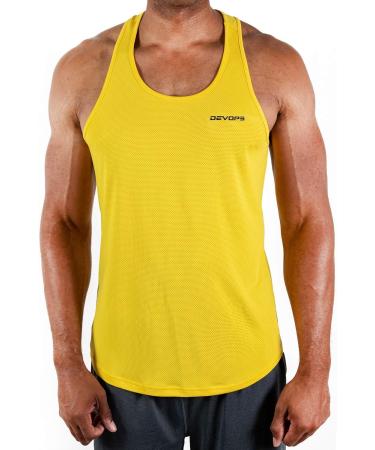 DEVOPS Men's Y-Back Dri Fit Muscle Gym Tank Top 3 Pack - Large (Charcoal/Red/Yellow) - Buy Online on GoSupps.com