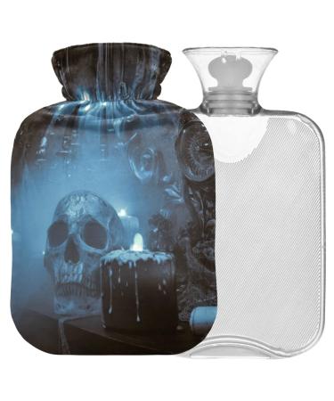 Naanle Haunted Castle Halloween Skull hot water bottle with reference transparent hot water bottle Handfoot Warmer Heading bags for pain relief heat and cold therapy 1L
