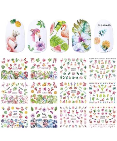 Nail Decals for Women Nail Art Accessories Stickers Colorful Flamingos Flowers Fruit World Summer Animal Environmental Protection Nail Water Tattoo Stickers for Fingernails & Toenails Decor by Hary Nail1