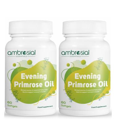 Ambrosial Evening Primrose Oil 1000mg (EPO) | Cold Pressed Evening Primrose Oil Capsules | Rich Source of Omega 6 Fatty Acids & GLA | High Strength Evening Primrose Capsules (Pack of 2-120 Softgels) 60 count (Pack of 2)