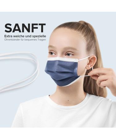 Small Royal Blue Disposable Face Masks - Pack of 50 | Made in Germany | CE Certified | Triple Layer Filtration | Elastic Earloops | Breathable | Type IIR - 99.78% Filtration - Buy Online on GoSupps.com