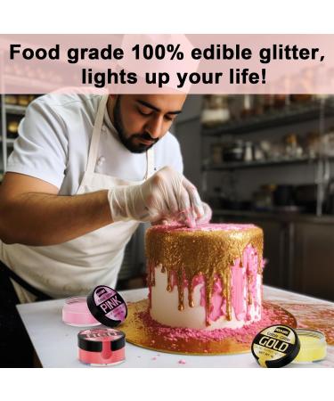 Edible Glitter - 3 Colours 100% Edible Glitter for Cakes Gold Pink Red Edible Glitter for Drinks Cake Decorations Chocolates Muffins Cocktail Cream etc (4g Each) - Buy Online on GoSupps.com
