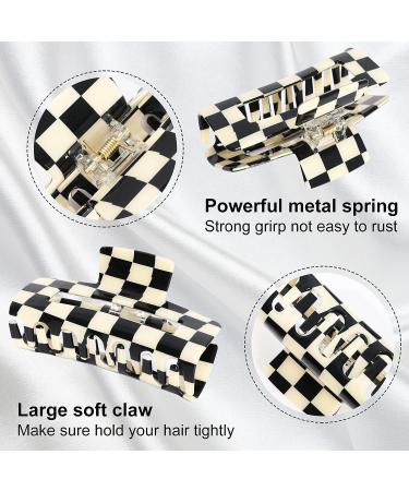 Whaline Checkered Hair Claw Clips - Set of 3 Large Vintage Barrettes for Women and Girls - Fashionable Non-Slip Hair Styling Accessories for Thick, Thin, Curly, and Straight Hair - Buy Online on GoSupps.com