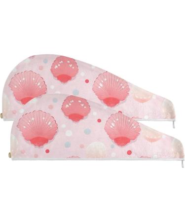 Pink Scallop Hair Towel 2 Pack - Super Absorbent Quick Dry Hair Turbans for Women & Girls - Buy Online on GoSupps.com
