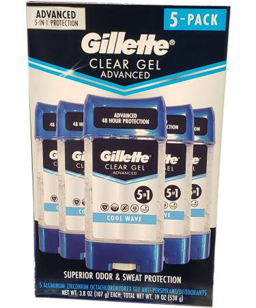 Gillette Advanced Clear Gel Antiperspirant Cool Wave 5 Pack Of 3.8 Ounce Net Wt 19 Ounce