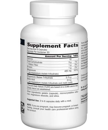 Source Naturals Magnesium Malate 625 mg | 200 Capsules for Muscle & Energy Support - Buy Online on GoSupps.com