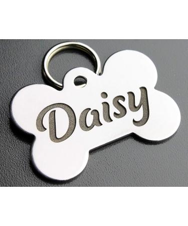 Pawsitively Pet Tags DEEP Custom Stainless Steel Pet ID Tags Front and Back Engraved Dog Tags Personalized for Dogs and Cats Bone 1" X1-1/2
