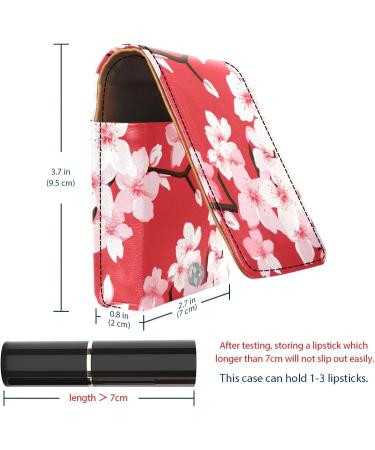 Stylish Cherry Blossoms Leather Lipstick Case - Mini Organizer with Mirror for Lip Gloss & Lipstick - Buy Online on GoSupps.com