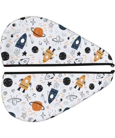 Cartoon Planets Hair Towel Wrap | Quick-Dry Hair Turban with Button | Perfect Hair Drying Towel for All Hair Types - Buy Online on GoSupps.com