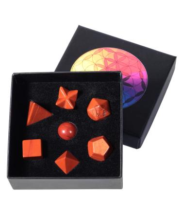 Nupuyai 7 Pieces Red Jasper Stone Platonic Solids Set Sacred Geometry Reiki Healing Crystal Healing Stone with Gift Box