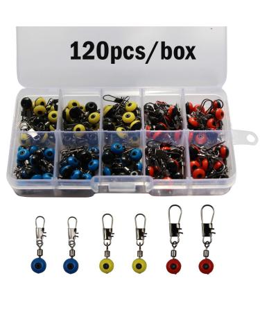 Fishing Line Sinker Slides Fishing Float Connector Rolling Swivels with Interlock Snaps Red/Yellow/Blue 60pcs/box