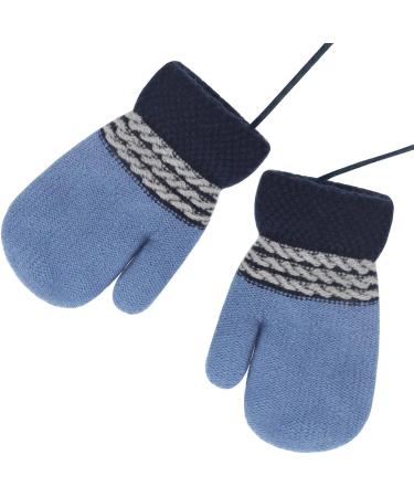 Kids Winter Warm Knitted Gloves with String for 1-3Yrs - Blue/Navy Blue - Buy Online on GoSupps.com