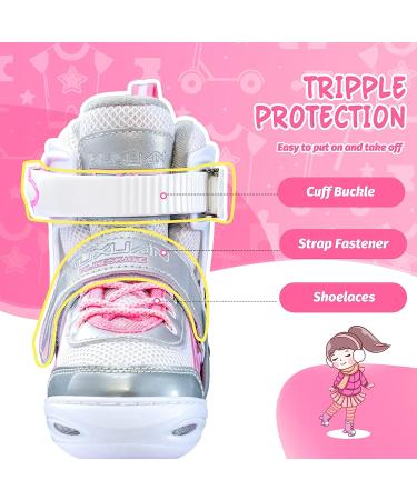 Kuxuan Saya Roller Skates for Kids | Adjustable with Light-Up Wheels | Pink & Gray | Small (10-13 US) - Buy Online on GoSupps.com