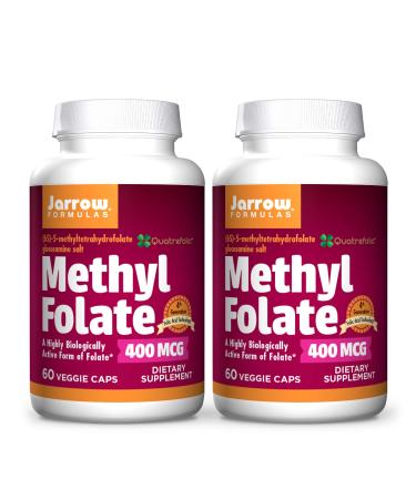 Jarrow Formulas Methyl Folate 400 mcg - 60 Veggie Caps, Pack of 2 - Highly Biologically Active Form of Folate - 4th Generation Folic Acid Technology - 120 Total Servings - Buy Online on GoSupps.com