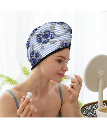 Quick-Dry Hair Towel Wrap with Button - Turban Style Hair Drying Towel (Turtle with Blue Stones) for Effortless Hair Care - Buy Online on GoSupps.com