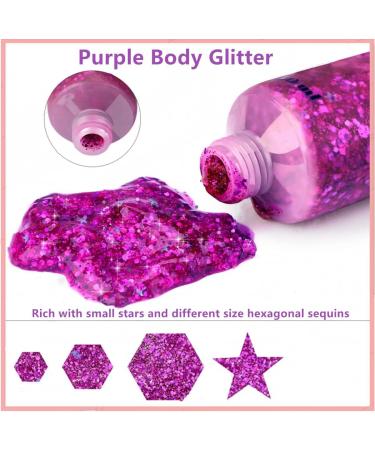 Holographic Purple Body Glitter Gel - Long Lasting Chunky Sequins for Singer Concerts & Festivals - 52g - Buy Online on GoSupps.com