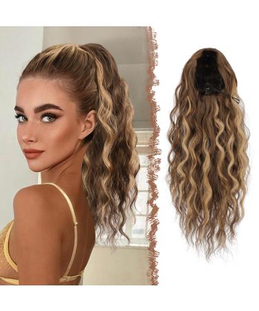 Feshfen ponytail hair part with cord long waves braid extension hair extensions synthetics wavy hair extension clip in ponytail for women 45 cm gold brown mix blonde - Buy Online on GoSupps.com