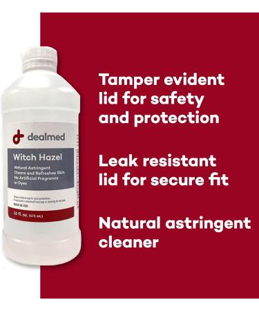 Dealmed Witch Hazel, 16 oz. | Natural Astringent Cleans and Refreshes Skin | No Artificial Fragrance or Dyes (Case of 12) - Buy Online on GoSupps.com