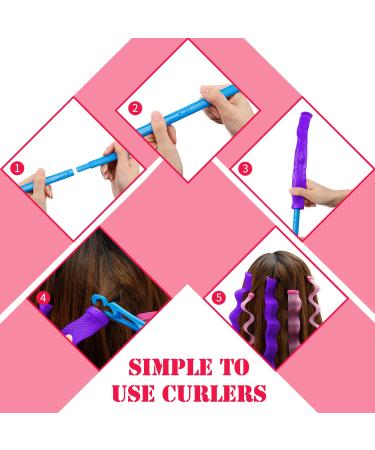 28 Heatless Hair Curlers Set - Spiral Curls Kit with Styling Hooks (Pink & Purple, 45 cm) - Buy Online on GoSupps.com