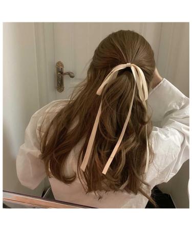 Inilbran Vintage Silk Satin Bow Hair Rope Scrunchies Satin Silk Bow Hair Ties Long Satin Ribbon Elastic Hair Tie Ropes French Bowknot Bands Rope Ponytail Holder Hair Accessories for Women and Girls White