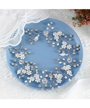 Handcess Pearl Crystal Silver Flower Rhinestone Leaves Wedding Headbands - Elegant Hair Accessories for Women & Girls - Perfect for Weddings & Special Occasions - Buy Online on GoSupps.com