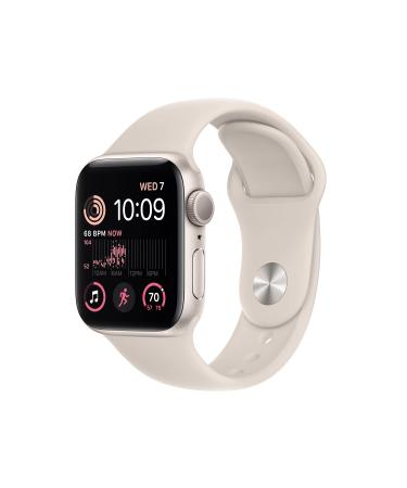 Apple Watch SE (2nd Gen) GPS 40mm Smart Watch w/Starlight Aluminum Case & Starlight Sport Band - S/M. Fitness & Sleep Tracker, Crash Detection, Heart Rate Monitor, Retina Display, Water Resistant Starlight Aluminium Case with Starlight Sport Band 40mm 40m