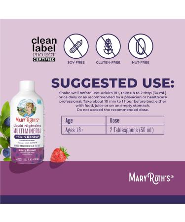 MaryRuth's Liquid Nighttime Liquid Multimineral + Skin Renew | Clinically Shown in Women to Reduce Fine Wrinkle & Improve Skin Firmness | Sepitone | NO Melatonin | Magnesium | Vegan | 15 Servings Berry 15.22 Fl Oz (Pack of 1) - Buy Online on GoSupps.com