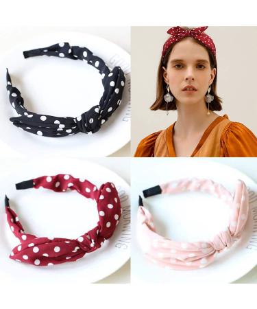 Polka Dot Headband for Women Bow Tie Knotted Hairbands Headwrap Bunny Ears Headbands Hair Accessories 3 Pieces - Buy Online on GoSupps.com
