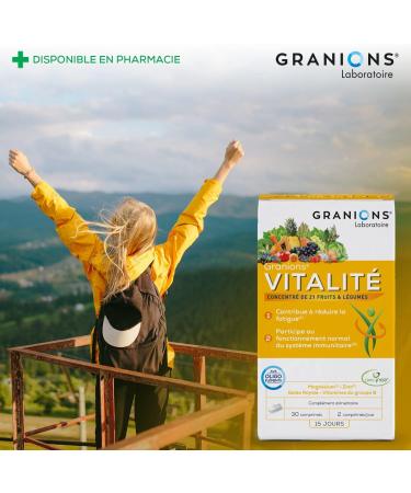 GRANIONS Vitality - 30 Tablets 15 Days - Oxxynea Patented Complex - Royal Jelly Acerola Vitamins of Group B Vitamin E Vitamin D3 Trace Elements - Passenger Fatigue - French Brand - Buy Online on GoSupps.com